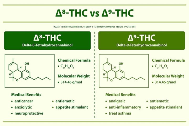 8-THC vs 9-THC, Delta 8 Tetrahydrocannabinol vs Delta 9 Tetrahyd