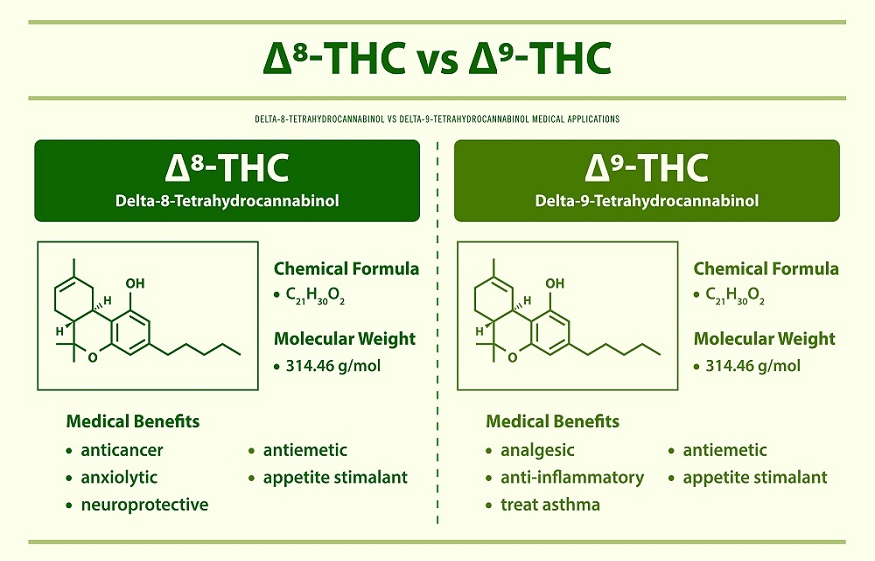 8-THC vs 9-THC, Delta 8 Tetrahydrocannabinol vs Delta 9 Tetrahyd
